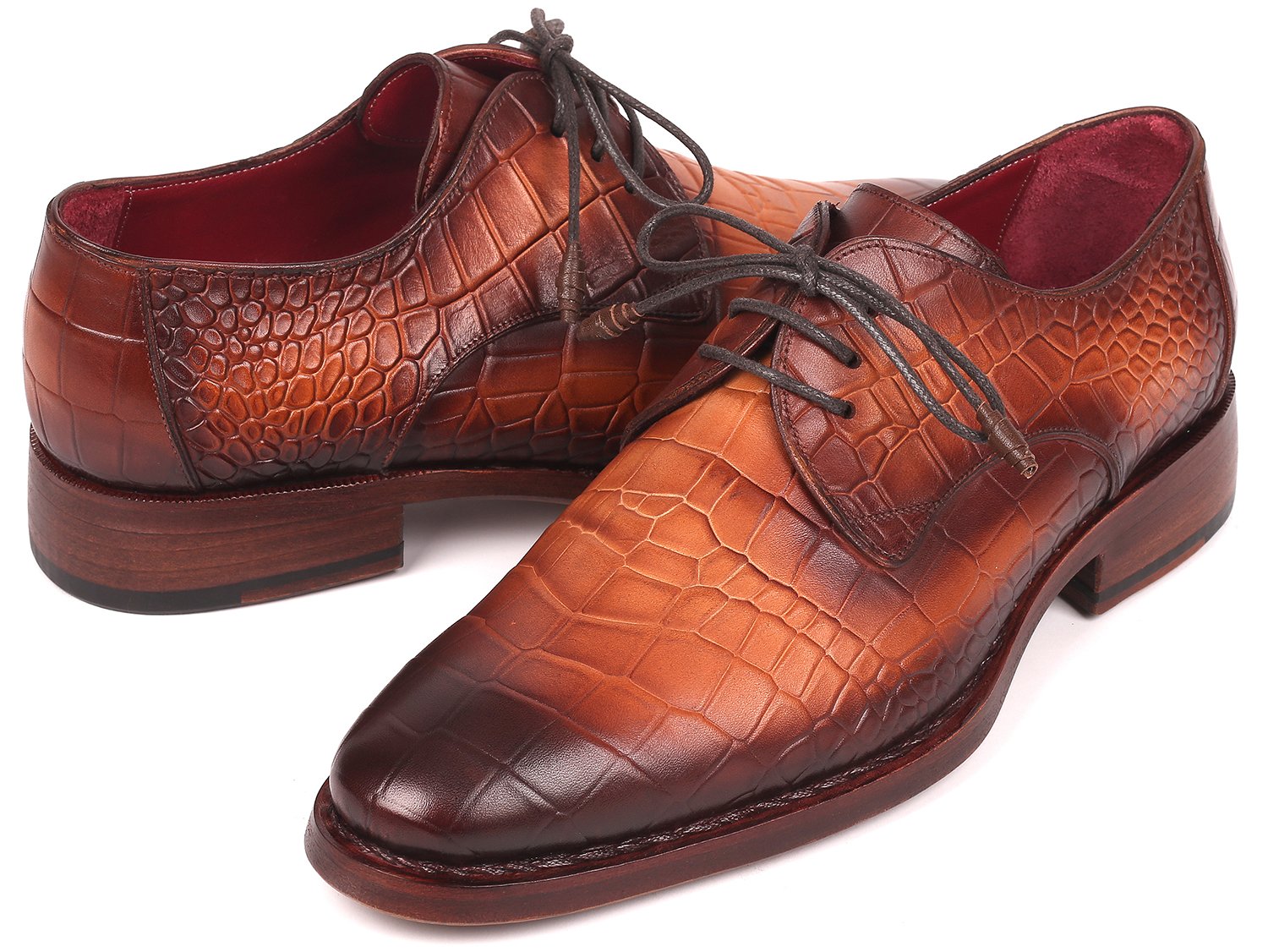 Paul Parkman "5254BRN'' Brown Genuine Calfskin Embossed Leather Derby Shoes